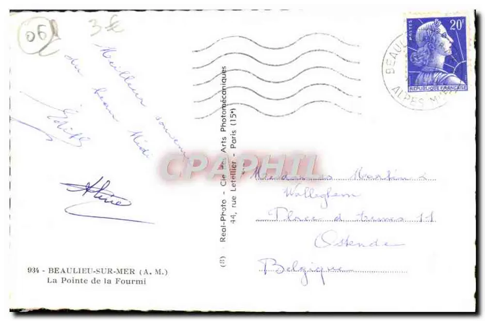 A Ponta da Formiga — Beaulieu-sur-Mer — editor Real-Photo, n° 934 - Verso