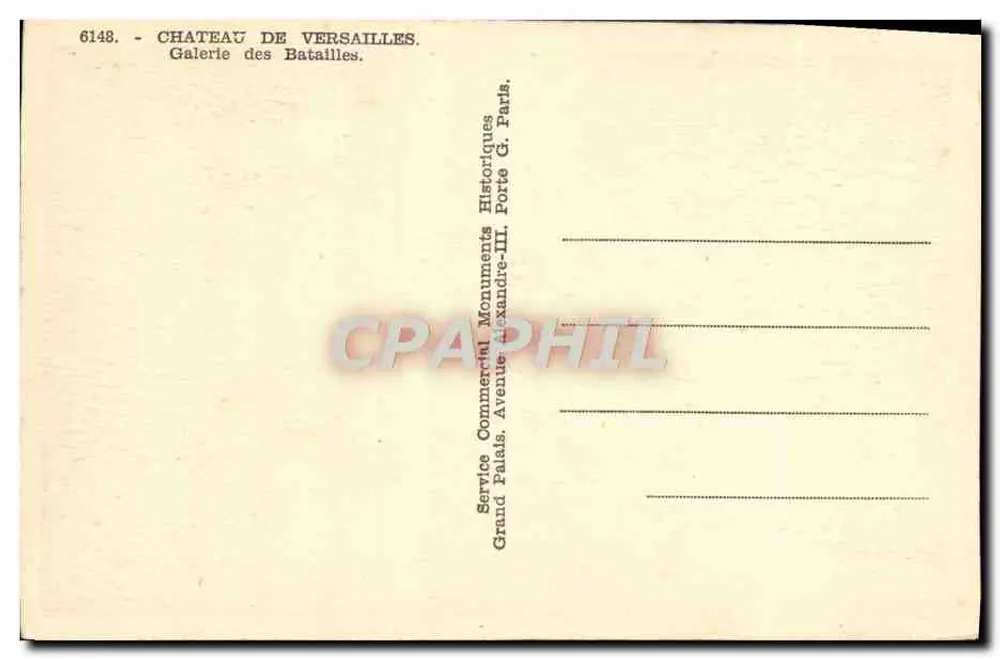 Castelo de Versailles — Galeria das Batalhas — Service Commercial Historiques - Verso