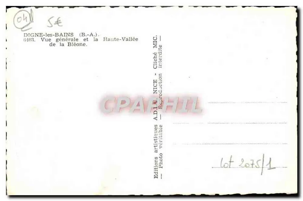 Digne-les-Bains — Allgemeiner Blick und die Hochtal der Bléone — Künstlerische Editionen A.D.I.A. NICE - Rückseite