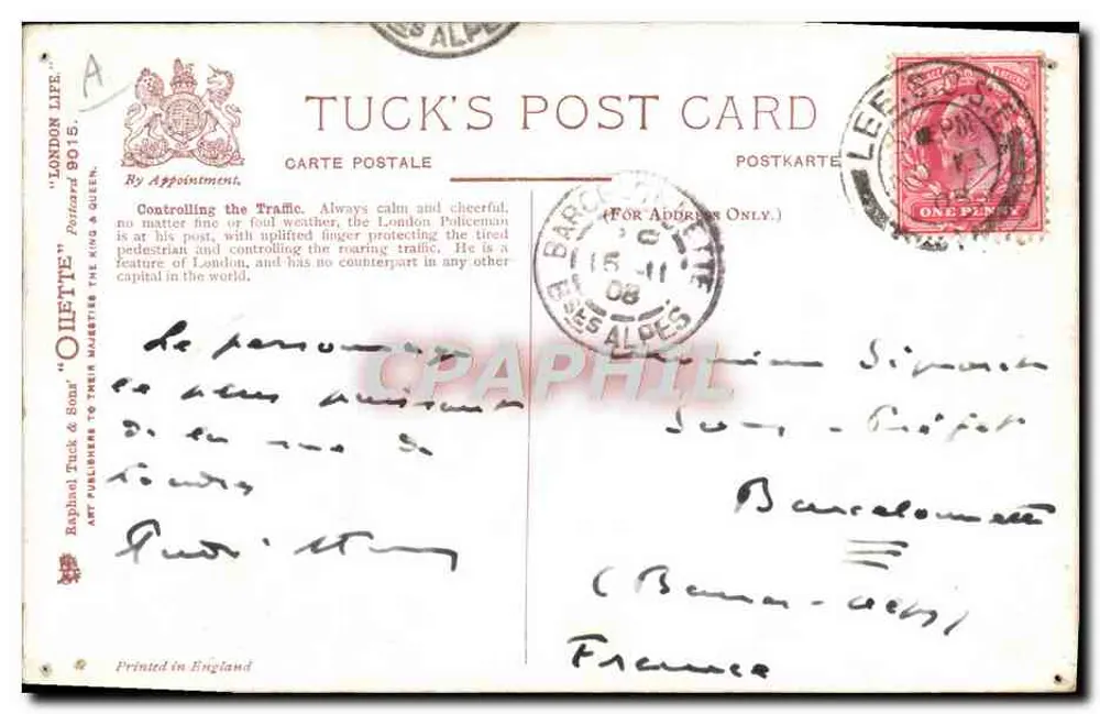 London Life — Verkehr regeln — Raphael Tuck & Sons - Rückseite