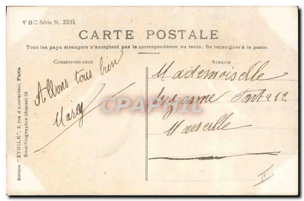 Deux jeunes filles jouant à la toilette — scène de jeu — éditeur VBC Série N. 3394 - Verso