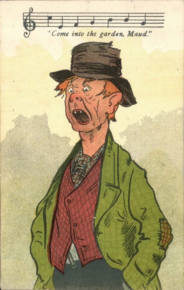 Homem cantando — 'Come into the garden, Maud.' — Miller & Lang, Art Publishers, Glasgow and London, série 'National' - Frente