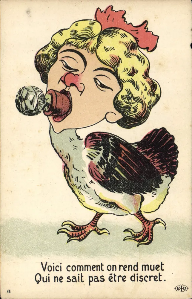 Coq — caricature avec texte humoristique — E.P.D. n°6 - Recto