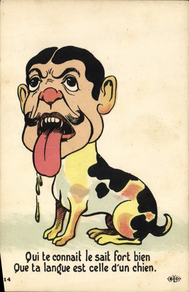 Caricatuur van een man met de tong van een hond — B.L.D. n°14 - Voorkant