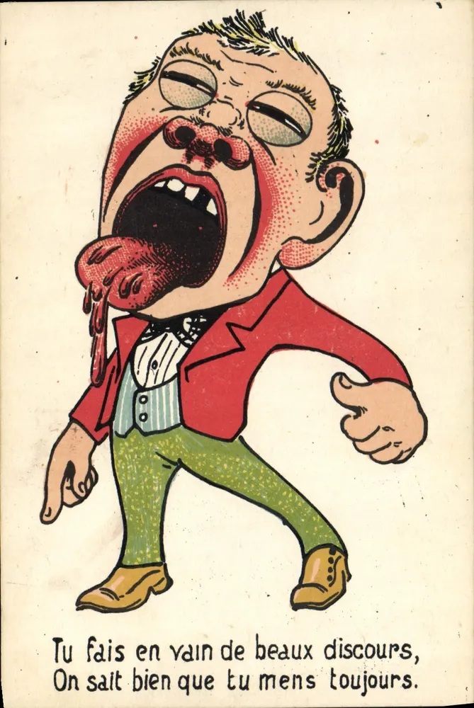 Caricatura de um orador tagarela — editor não visível, número de série ilegível - Frente