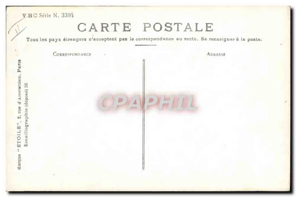 Deux jeunes filles jouant à la toilette — VBC Série N. 3394 — Éditeur ETOILE, Paris - Verso