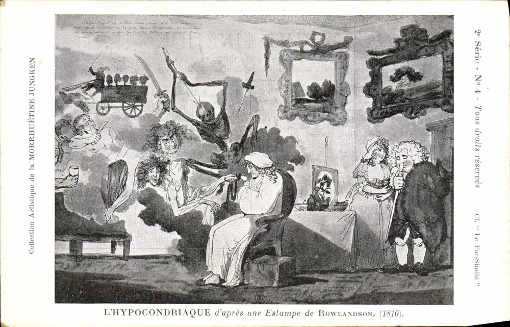 Der Hypochonder — nach einer Lithografie von Rowlandson (1810) — Künstlerische Sammlung der MORRHHUÈTINE JUNGKEN, 2. Serie - Nr. 4 - Vorderseite