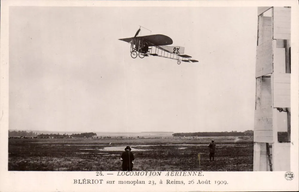 Blériot auf dem Monoplan 23 — Flug in Reims, 26. August 1909 — Verlag Rose, Nr. 26 - Vorderseite