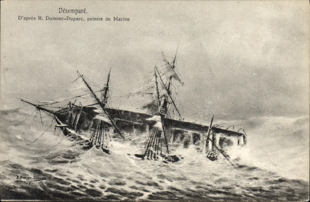 Navire désemparé — illustration d'après R. Dumont-Duparc, peintre de marine — n°10 - Recto