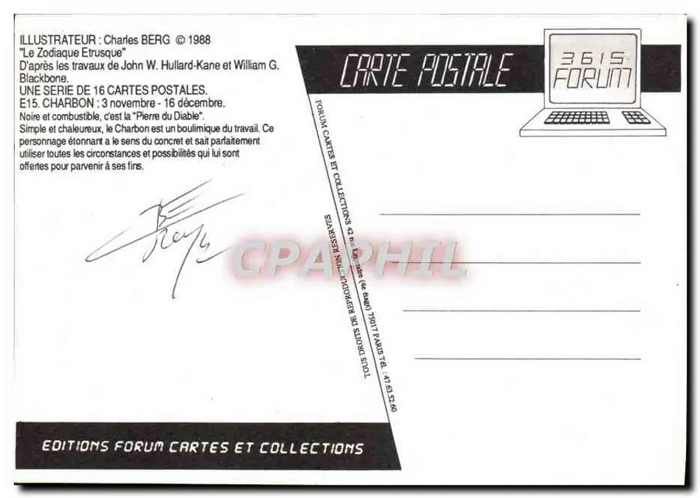 Charbon — Zodiaque Etrusque — Éditions Forum Cartes et Collections - Verso