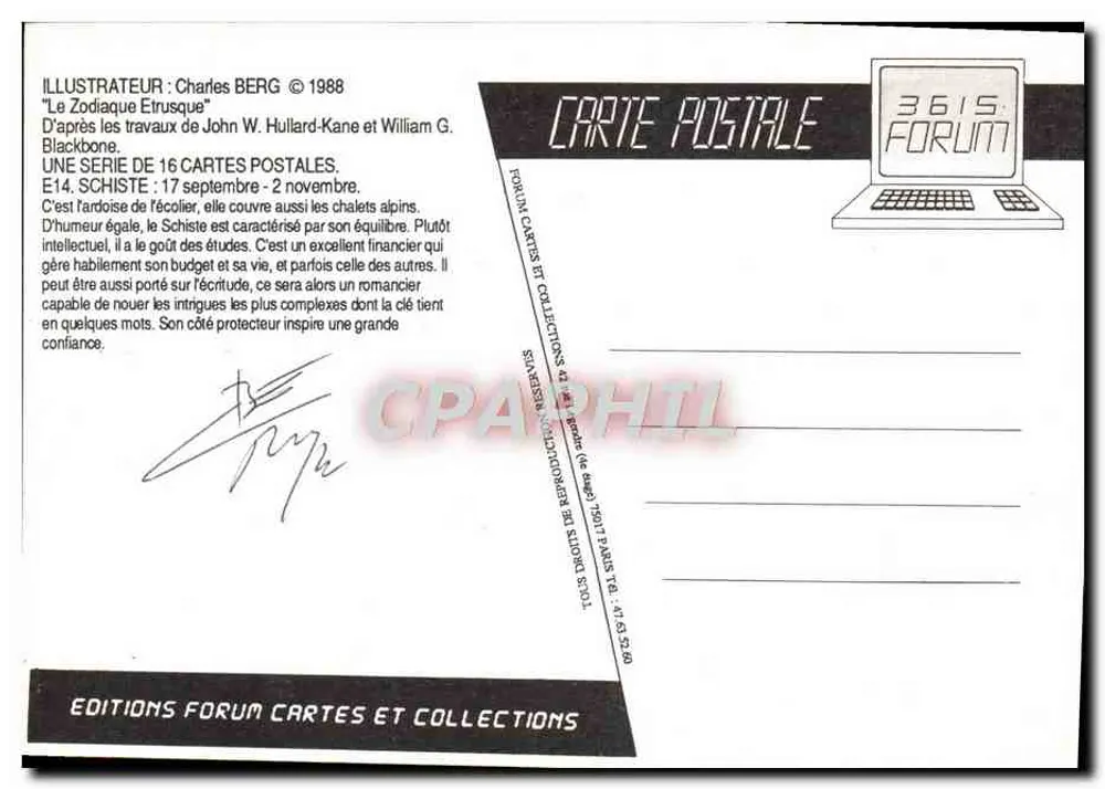 Schiste — 17 septembre - 2 novembre — Éditions Forum Cartes et Collections, n° E14 - Verso