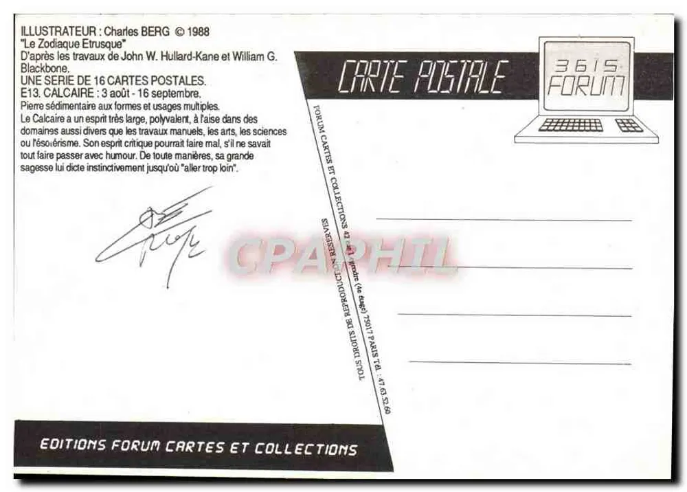 Calcaire — 3 août - 16 septembre — Éditions Forum Cartes et Collections, E13 - Verso