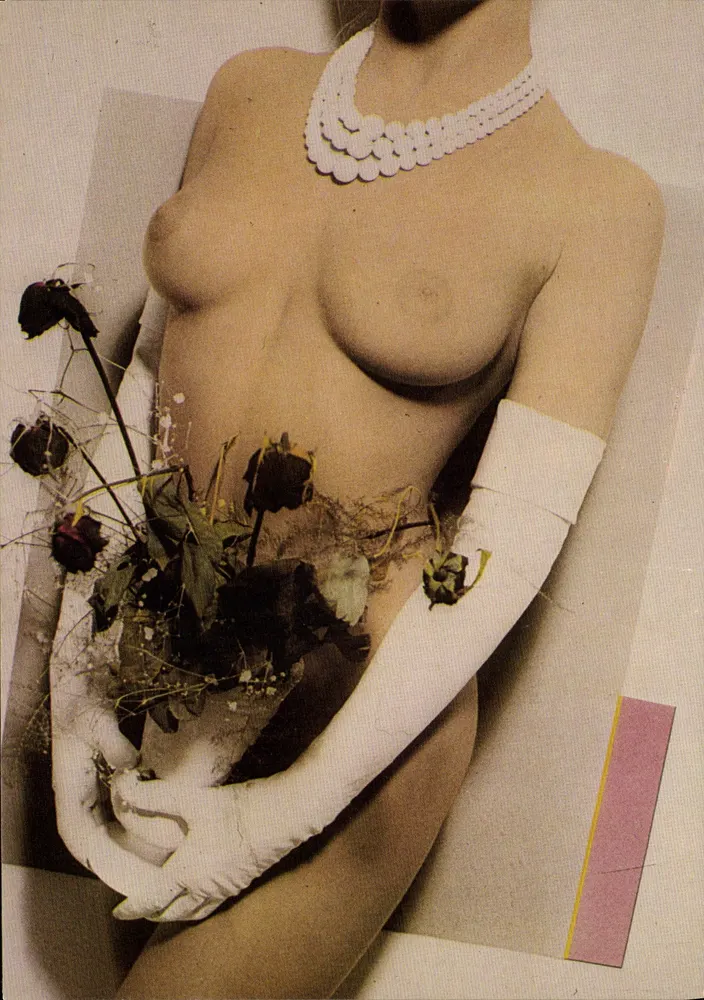 Mulher nua com colar e luvas brancas — rosas murchas — Didier Gaillard, H 447 - Frente