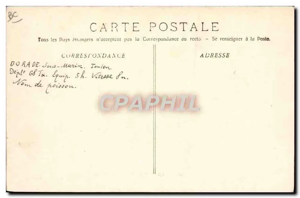 A "Dorade", submarino — série 409 — editor A. Bougault - Verso