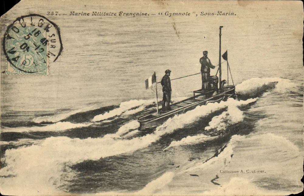 Submarino "Gymnote" — Marinha Militar Francesa — Coleção A. Coutrier - Frente