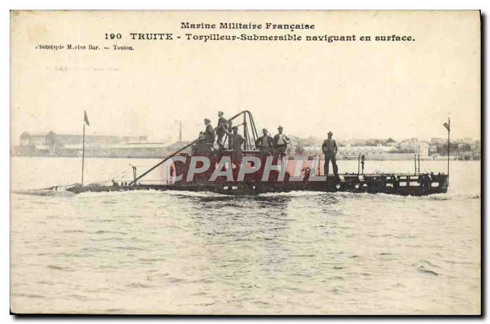 190 TRUITTE - U-Boot-Torpedoboot auf der Oberfläche — Französische Marine — Verleger Chototypie Marius Bar, Toulon - Vorderseite