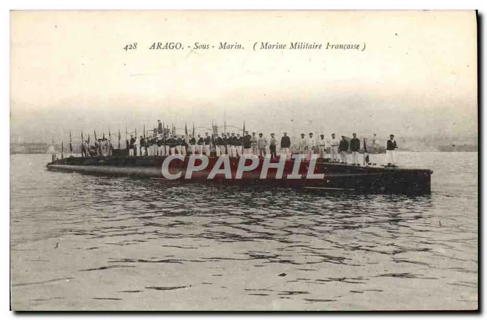 Submarino Arago — Marinha Militar Francesa — Estabelecimentos de Impressão Fototipográfica Marius Bar-Tculon - Frente