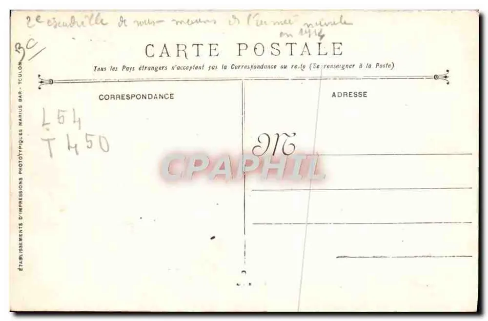 Submarino Arago — Marinha Militar Francesa — Estabelecimentos de Impressão Fototipográfica Marius Bar-Tculon - Verso