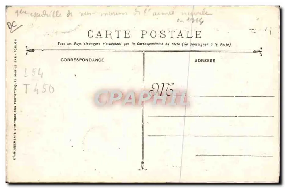 Submarino AMPÈRE — Marinha Militar Francesa — Editor Bar-Toulon - Verso