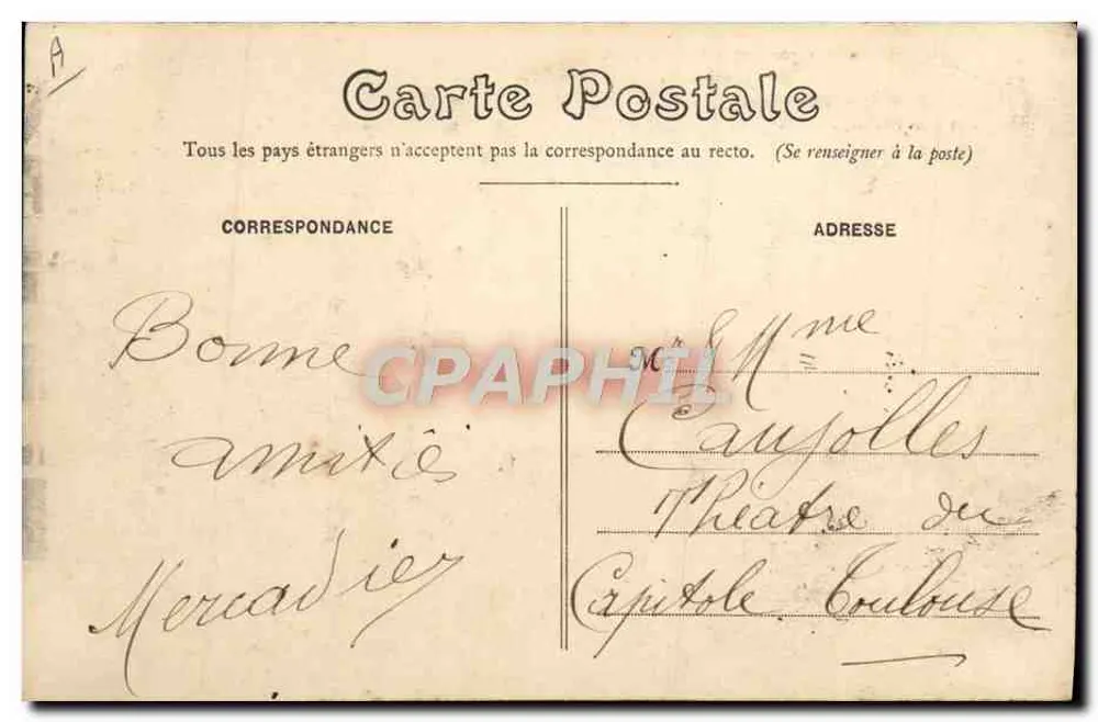 Agen — Teatro Ducourneau — Inaugurado em 30 de Abril de 1908 — Fototipia Perrey, Agen - Verso