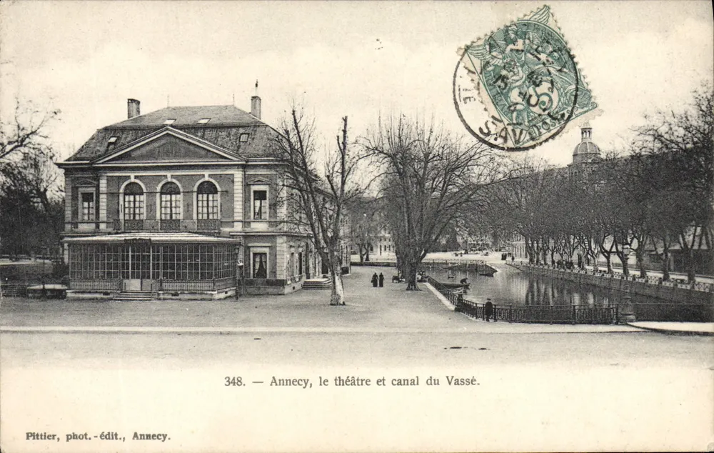 Annecy, le théâtre et canal du Vassé — Pittier, phot.-édit., Annecy, n° 348 - Recto