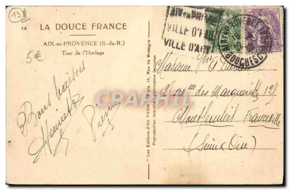 Aix-en-Provence — Turm der Uhr — Éditions d'Art Yvon - Rückseite