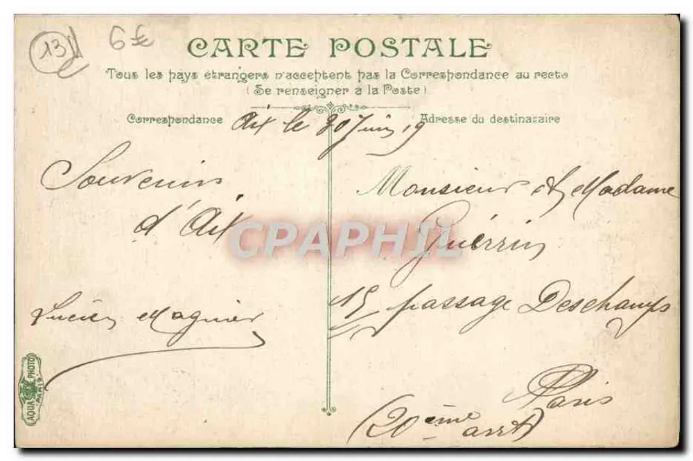 Aix-en-Provence — O Cours Mirabeau — L.V. & Cie, n° 2623 - Verso