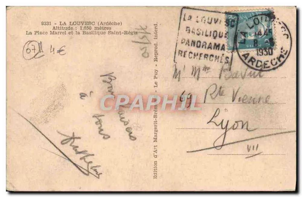 La Place Marrel und die Basilika Saint-Régis — La Louvière (Ardèche) — Künstlerische Ausgabe Margerit-Brémont - Rückseite
