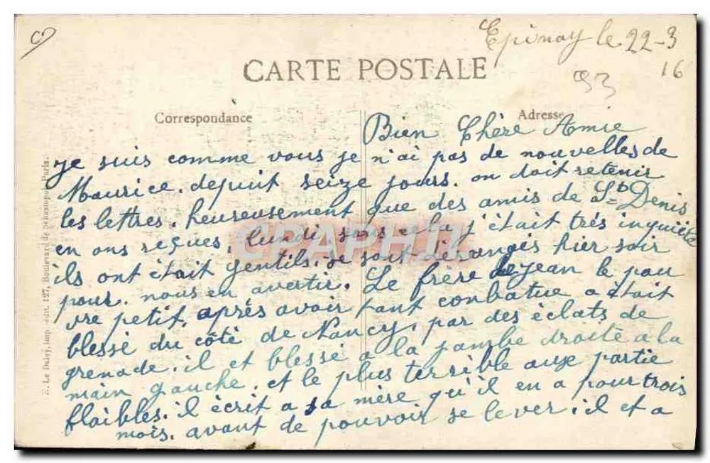 Explosão de Saint-Denis, 6 de Março de 1916 — Visé, Paris - Verso