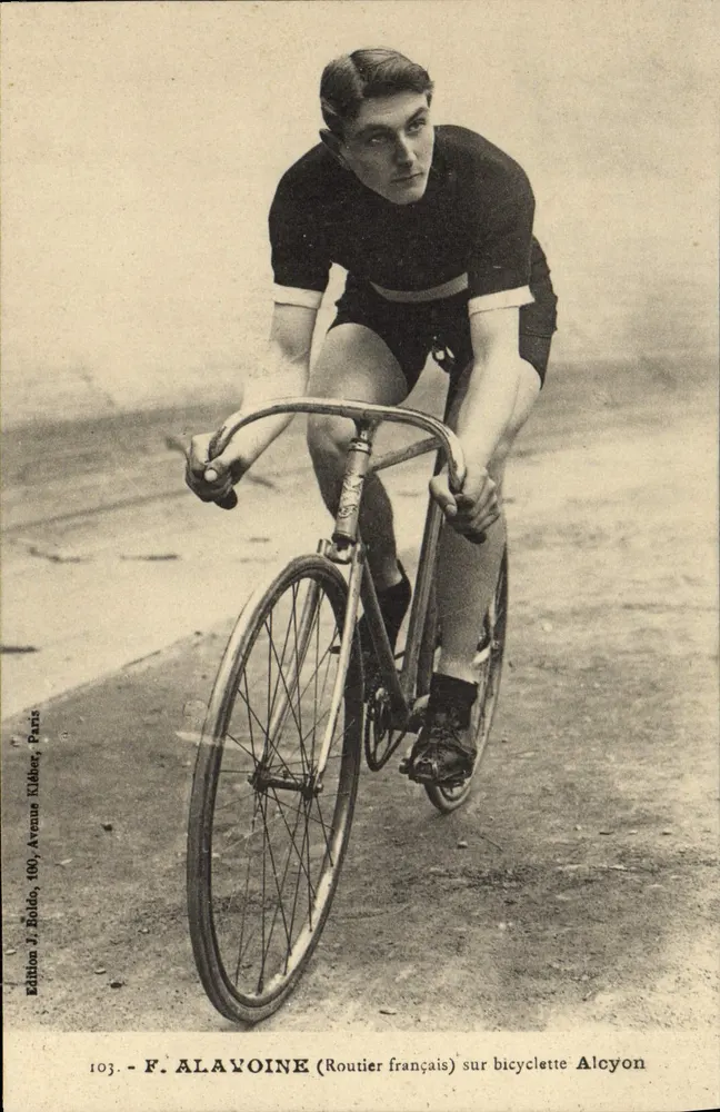 F. ALAYOINE (französischer Radfahrer) auf Alcyon-Fahrrad — Ausgabe J. Folde, Paris, Nr. 103 - Vorderseite