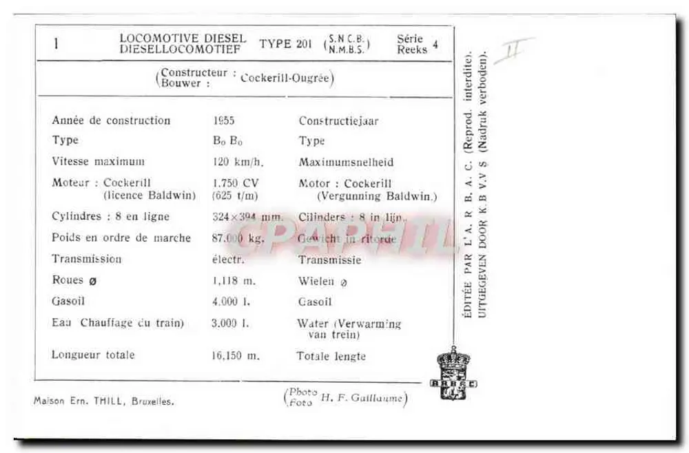 डीजल लोकोमोटिव प्रकार 201 — सीरीज 4 — मैसन एर्न। थिल, ब्रुसेल्स - पीछे