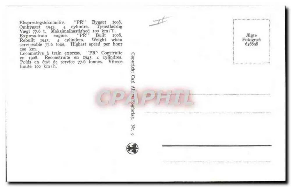 Locomotiva a vapor n° 904 — 'PR' — Editor Ågste Fotografi, n° 9 - Verso