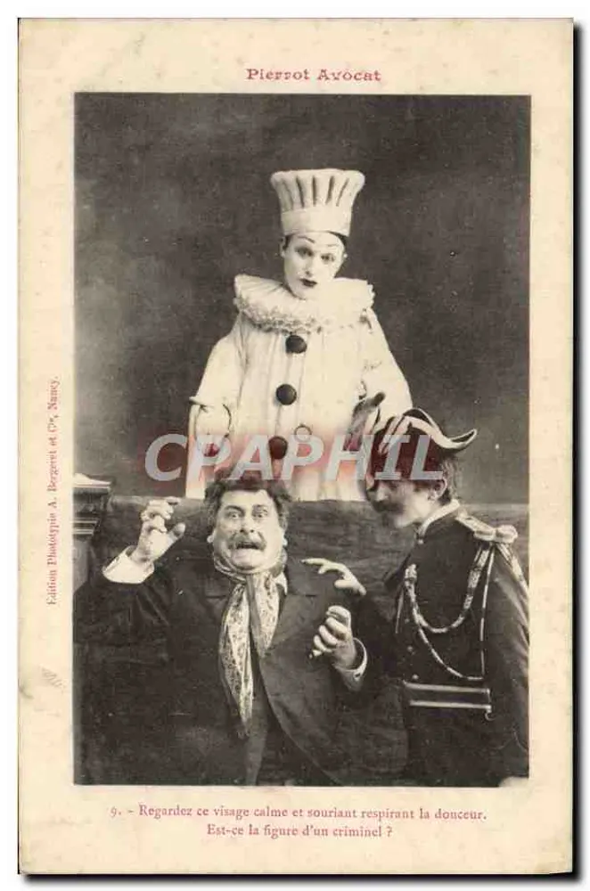 Pierrot Avocat — Komische Szene mit zwei Männern — Phototypie-Ausgabe A. Bergeret et Cie, Nancy, Nr. 9 - Vorderseite