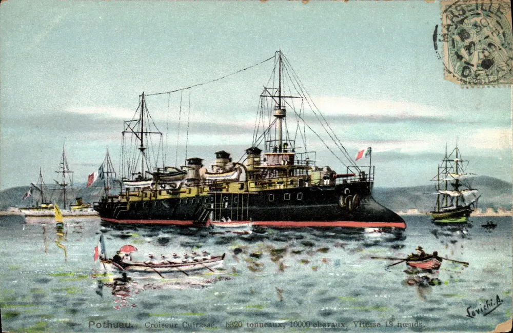 Cruiser Cuirassado Pothuau — 5820 toneladas, 10000 cavalos, Velocidade 13 nós — Sovichi.A - Frente