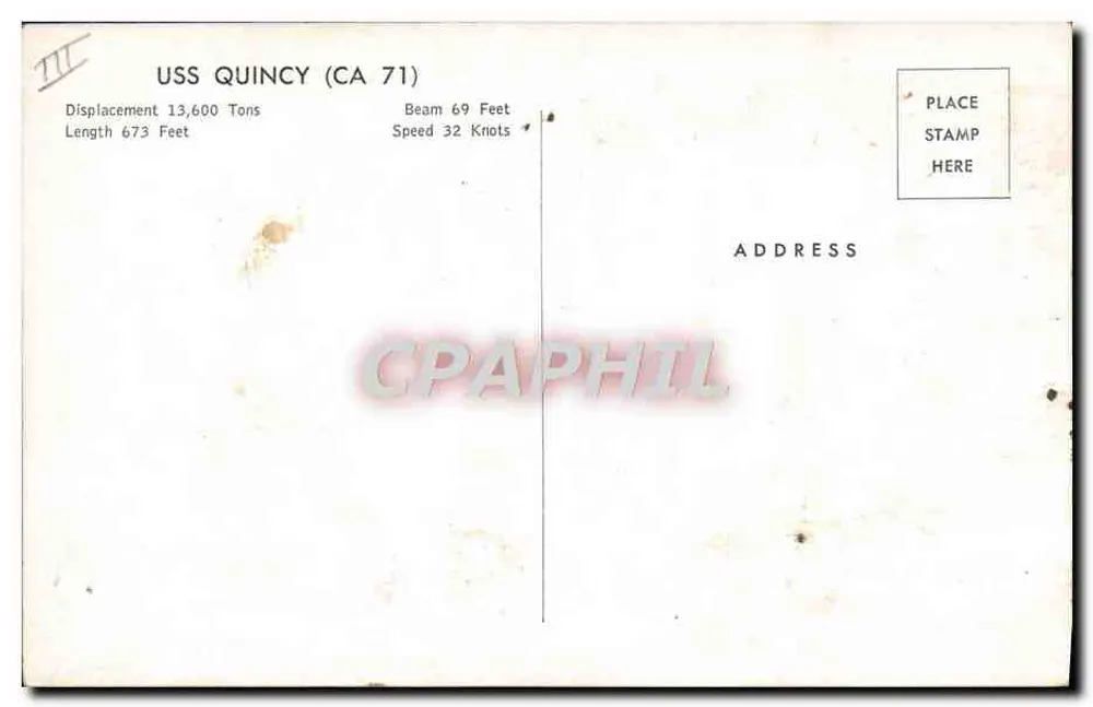 USS QUINCY (CA 71) — croqui naval — William Gearback - Verso