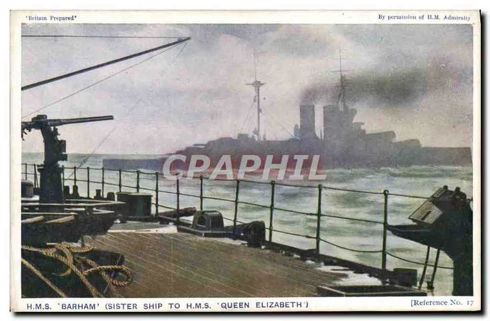 H.M.S. 'BARHAM' (Geschwister-Schiff zu H.M.S. 'QUEEN ELIZABETH') — 'Britain Prepared' — The Photochrom Co., Tunbridge Wells, Ref. Nr. 17 - Vorderseite