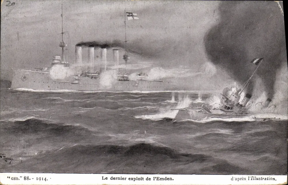 O último feito da Emden — segundo a Illustration — "GEO." 88 - 1914 - Frente