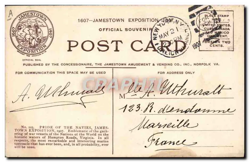 Pride of the Navies — Jamestown Exposition, 1907 — American Colortype Co. - Rückseite