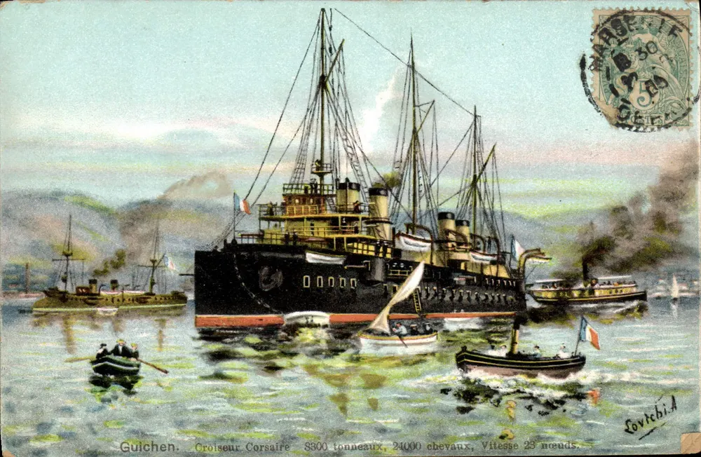 Cruiser Corsaire Guichen — 8300 toneladas, 24000 cavalos, Velocidade 23 nós — Editor K.F. Éditeurs, Paris, Série 1050 - Frente