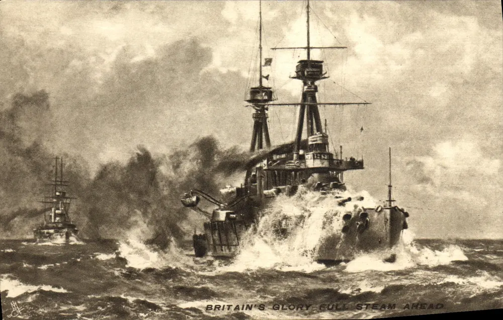Britannia's Glory — Full Steam Ahead — Tuck's Post Card, série XIV - Frente