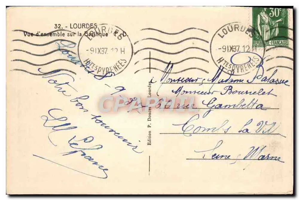 Lourdes — Visão geral da Basílica — Edição P. Doucet - Verso
