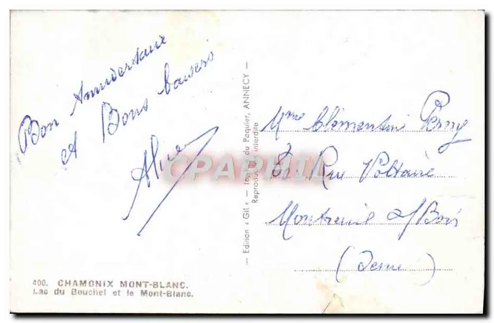 See Bouchet und Mont-Blanc — Édition du Paquier, n° 400 - Rückseite