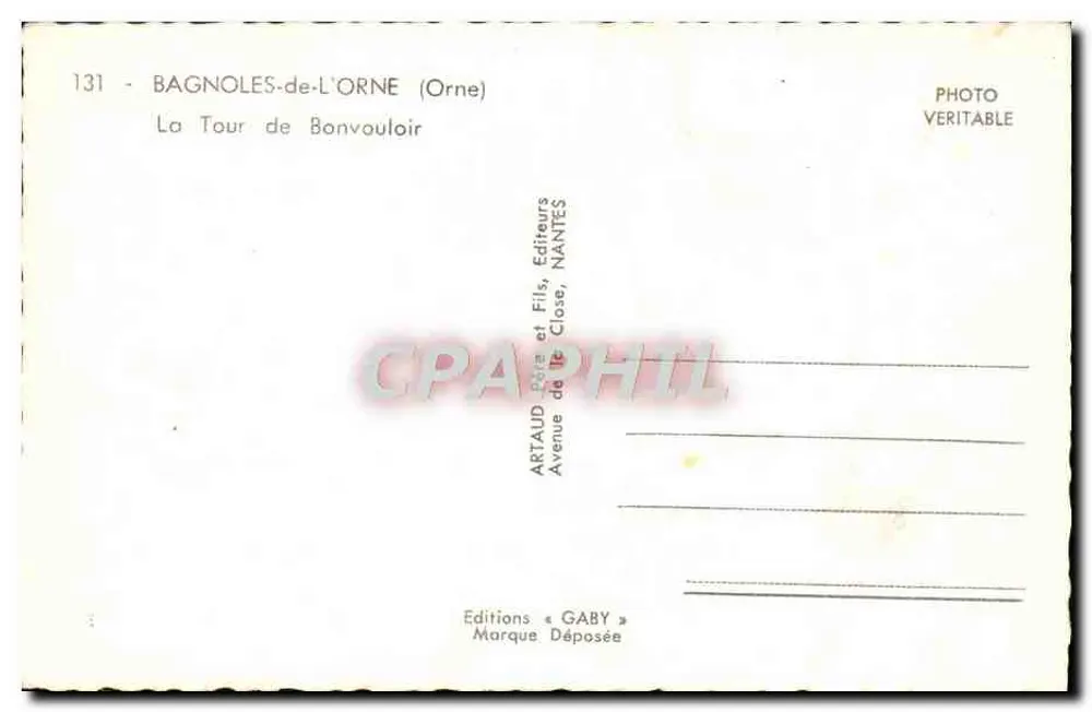 Bagnolès-de-l'Orne — Ansicht der Turm von Bonvouloir — Editions Gaby - Rückseite