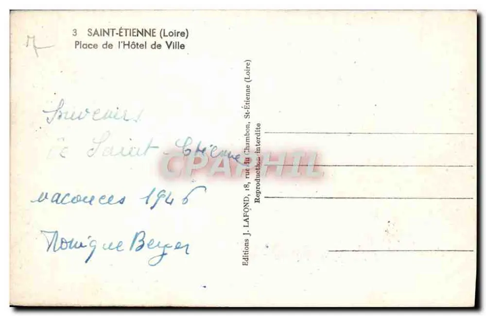 Saint-Étienne (Loire) — Place de l'Hôtel de Ville — Éditions J. Lafond - Verso