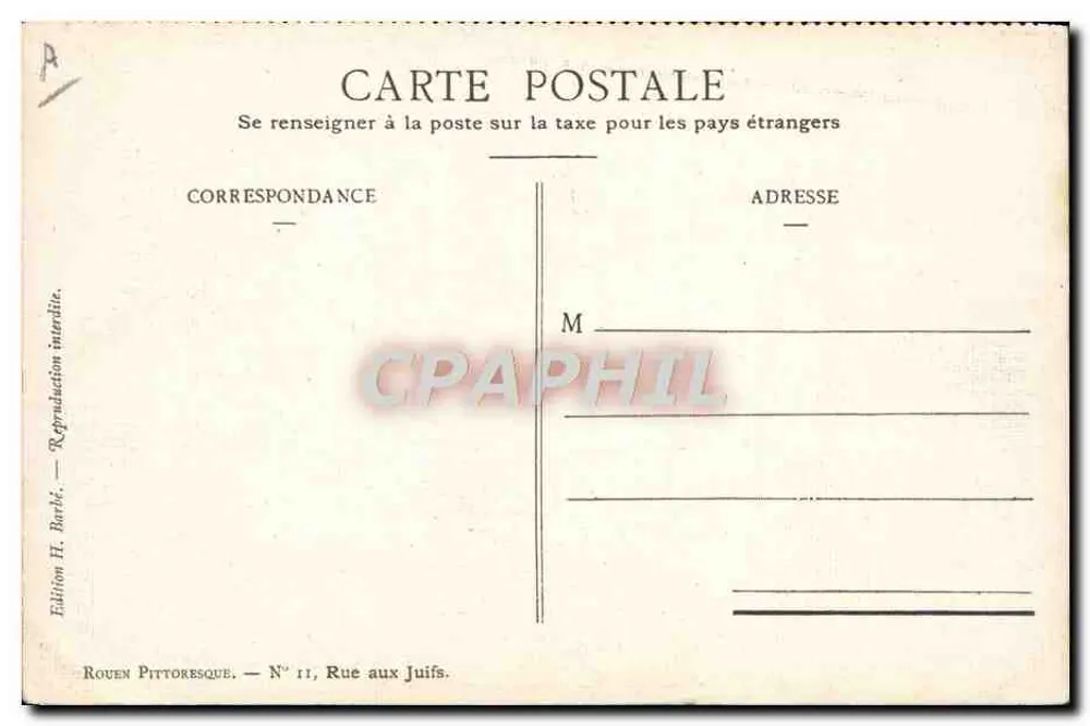 Ansicht einer Straße in Rouen — Verlag H. Barlé, N° 11 Rue aux Juifs - Rückseite