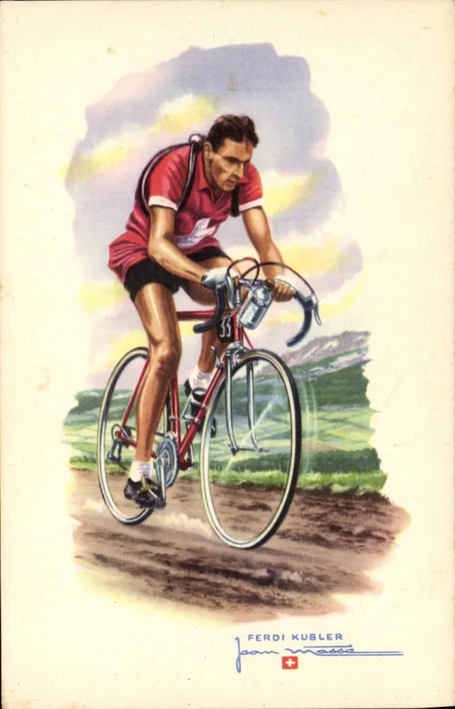 Ciclista em ação — Ferdi Kubler — Jean Massa - Frente