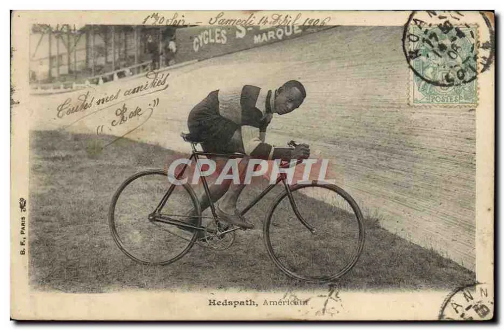 Ciclista na pista — Sábado, 14 de Agosto de 1906 — B. E., Paris - Frente