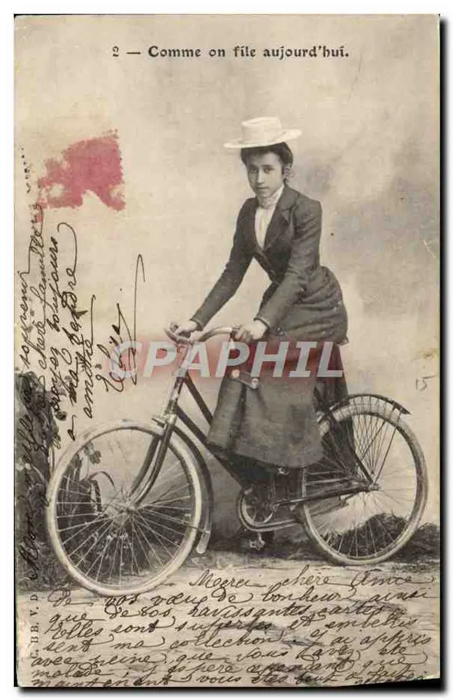Femme à vélo — scène de rue — éditeur anonyme, n° 2 - Frente