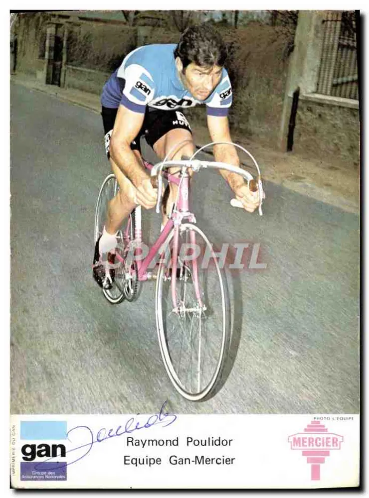 Raymond Poulidor — Radfahrer in Aktion — Mannschaft Gan-Mercier, Foto Mercier - Vorderseite