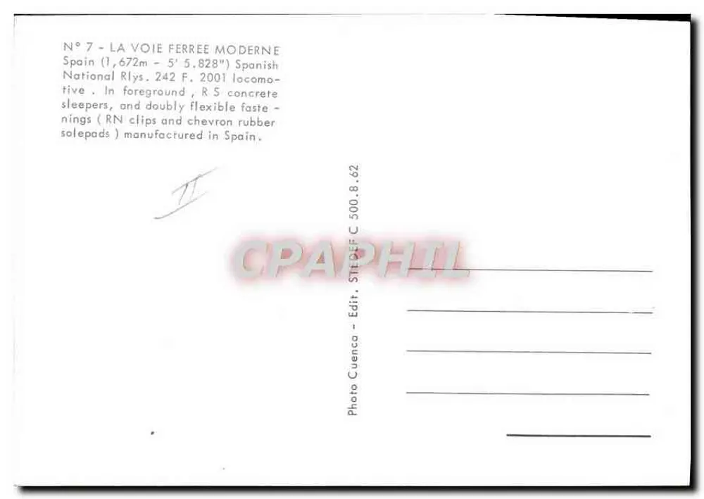 Locomotiva 242-2001 — Renfe — Editor STEFENCA, n°7 - Verso